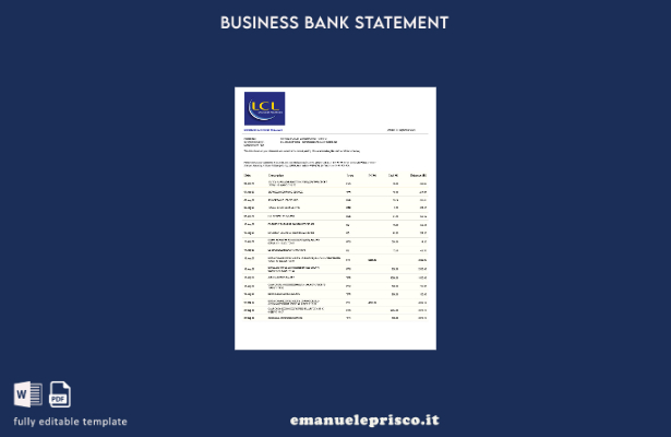 modello di modello Word e PDF di estratto conto aziendale LCL Bank in stile veri
